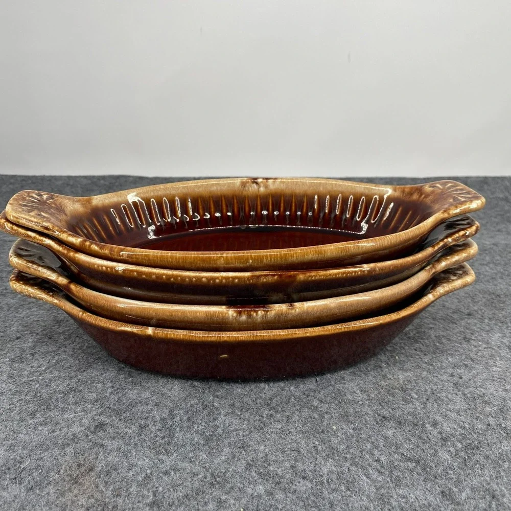 Vintage McCoy 7033 Brown Drip Au Gratin Casserole Dish Set of 4 Mid Century